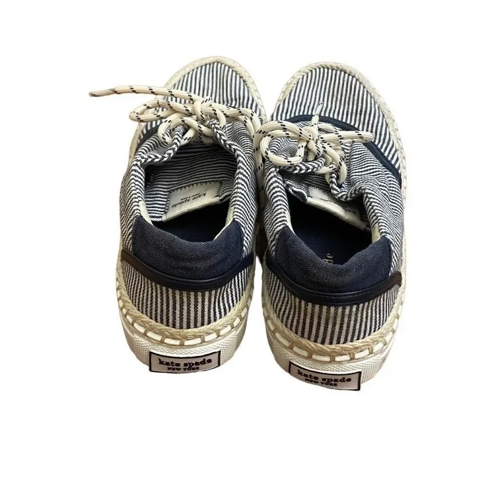 Kate Spade Boat Party Espadrille Sneakers Navy Blue & White Striped Nautical Siz